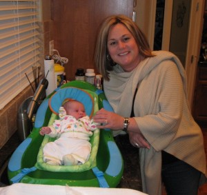 Grace and mommy preparing for the first bath...