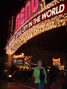 We had forgot about this picture ....and came across it after Grace's birth  -This picture was taken not many hours before Kathy's first contraction -It seems a little stroll under the Reno Arch may have played a part in getting things going!?