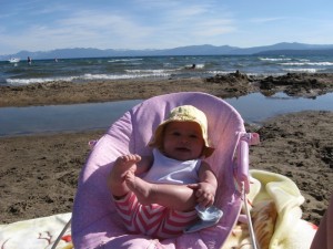 Grace enjoying the beach at Lake Tahoe